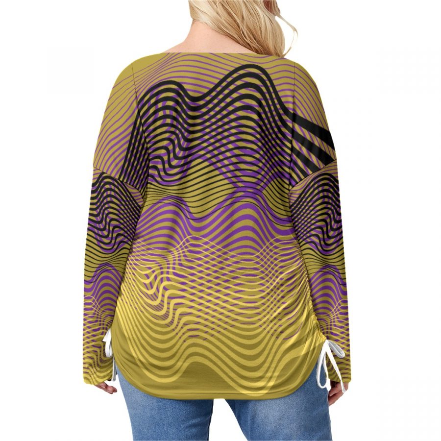 All-Over Print Women’s V-neck T-shirt With Side Drawstring(Plus Size) - Image 4