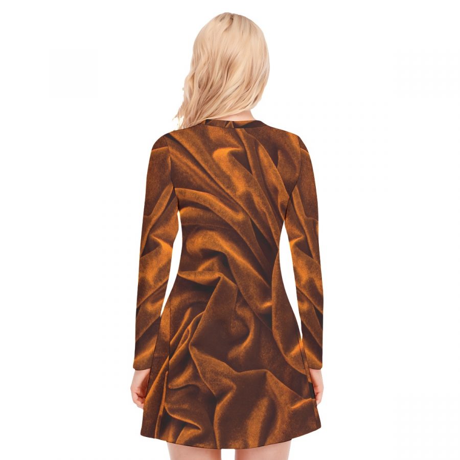 All-Over Print Women's V-neck Long Sleeve Dress - Image 4