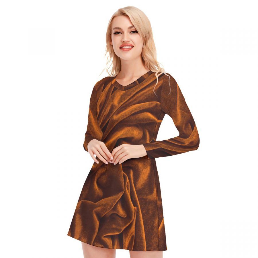 All-Over Print Women's V-neck Long Sleeve Dress - Image 3