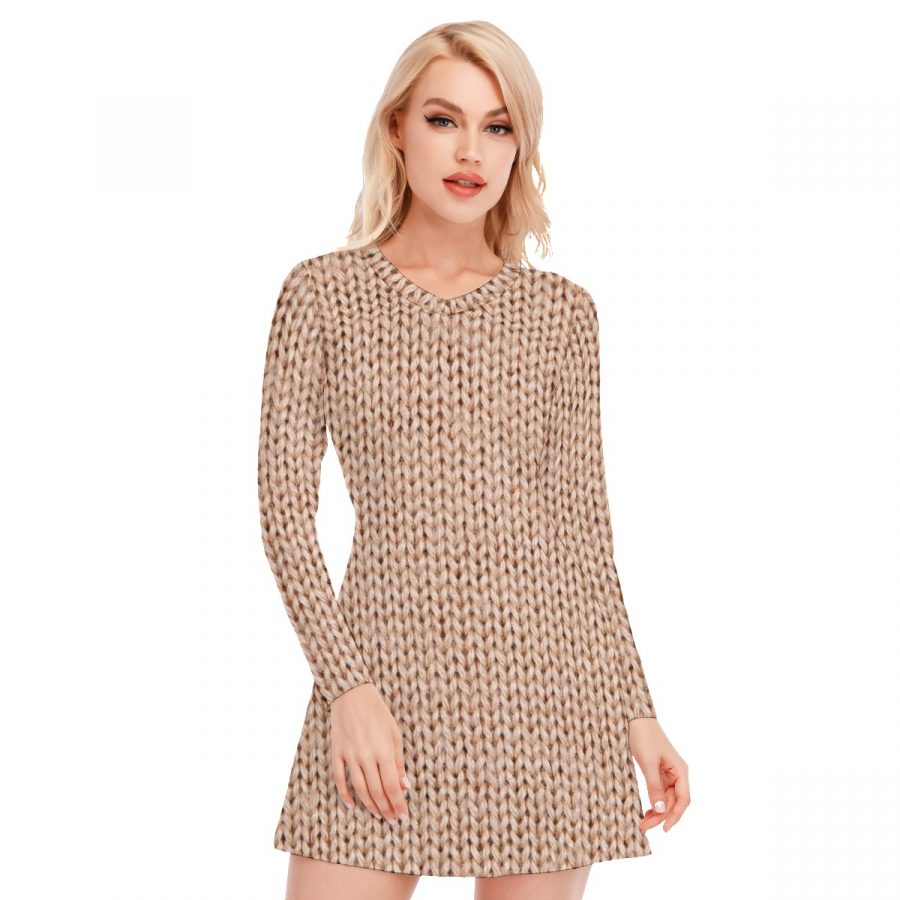 All-Over Print Women's V-neck Long Sleeve Dress - Image 2