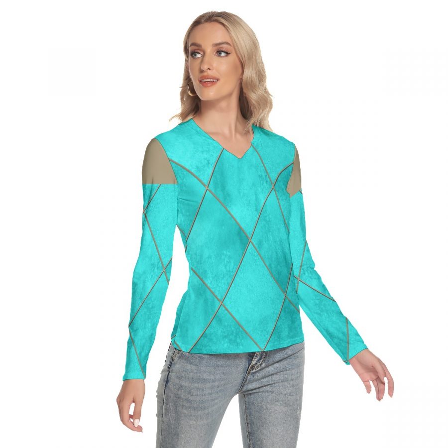 All-Over Print Women's V-Neck Long Sleeves T-Shirt - Image 2