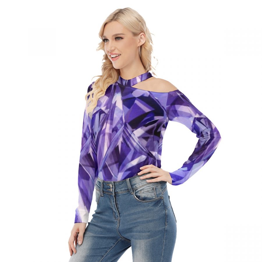 All-Over Print Women's Off-shoulder Knitted Long-Sleeves T-shirt - Image 2