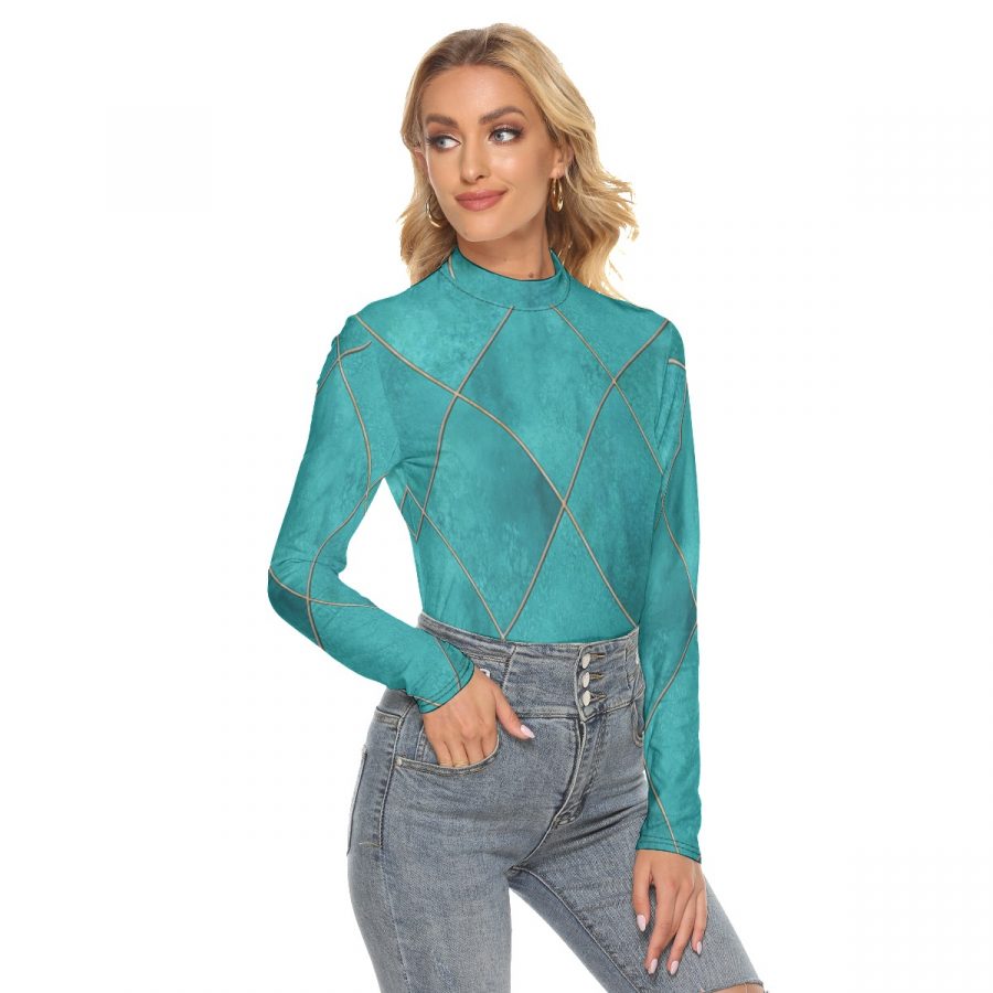 All Over Print Women's Stretchable Turtleneck Top - Image 2