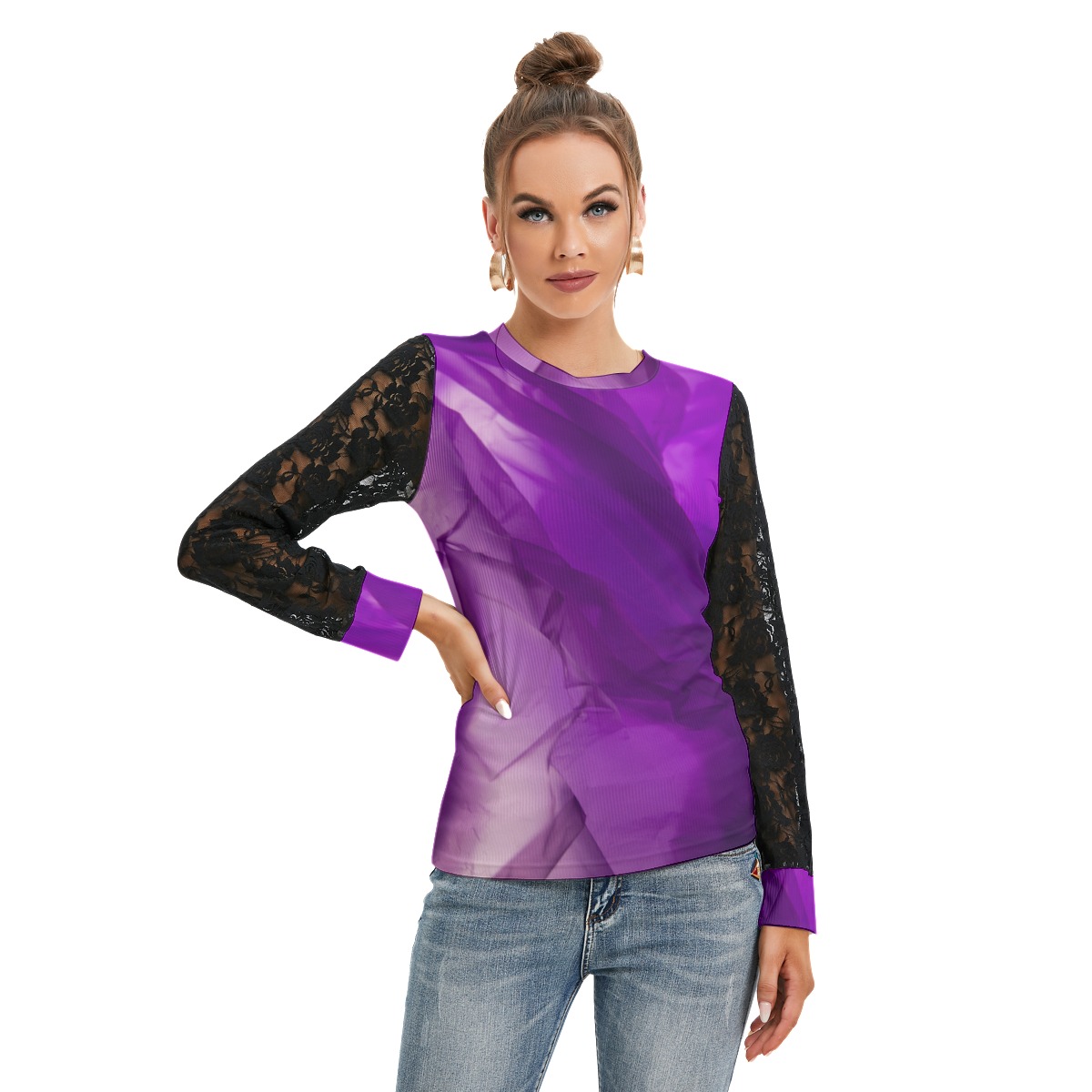 All-Over Print Women's T-shirt And Sleeve With Black Lace