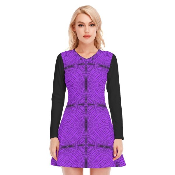 All-Over Print Women's V-neck Long Sleeve Dress