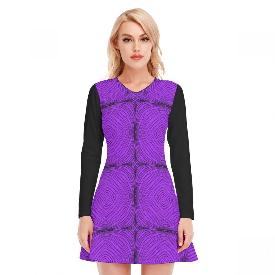 All-Over Print Women's V-neck Long Sleeve Dress