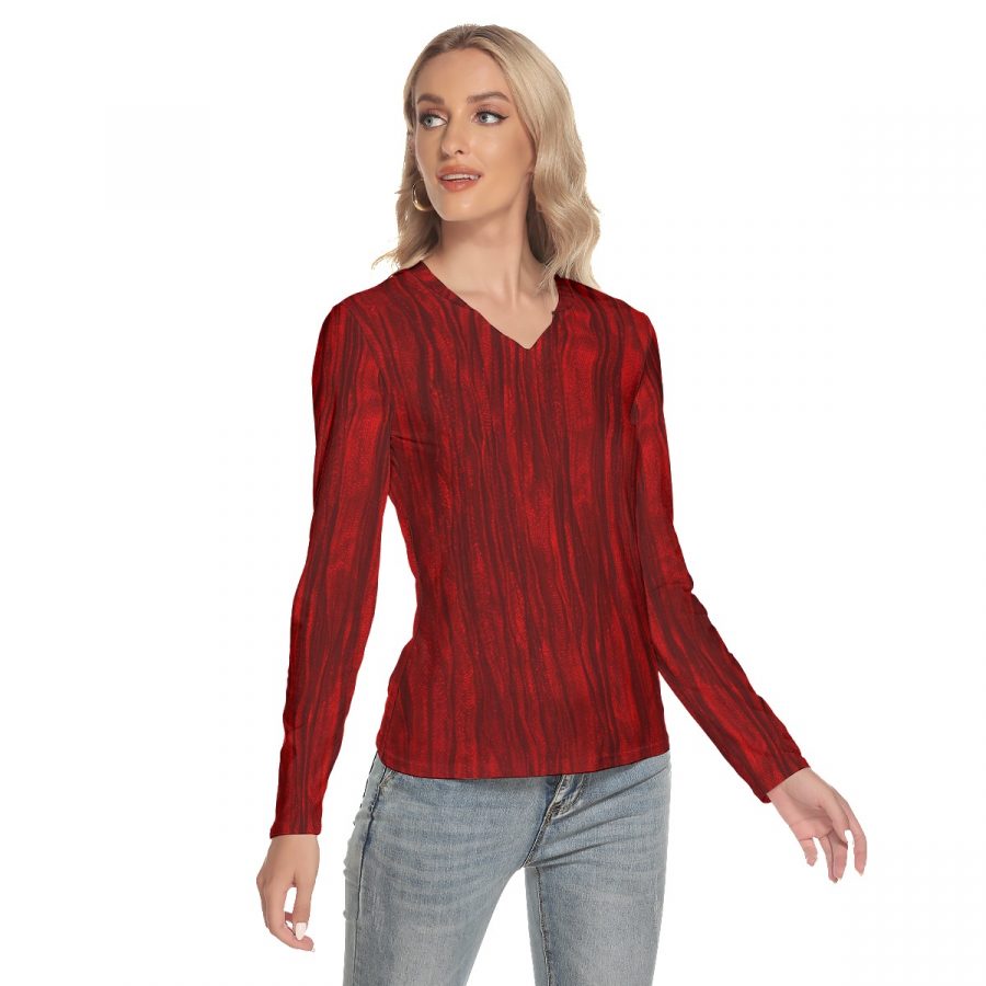 All-Over Print Women's V-Neck Long Sleeves T-Shirt - Image 2