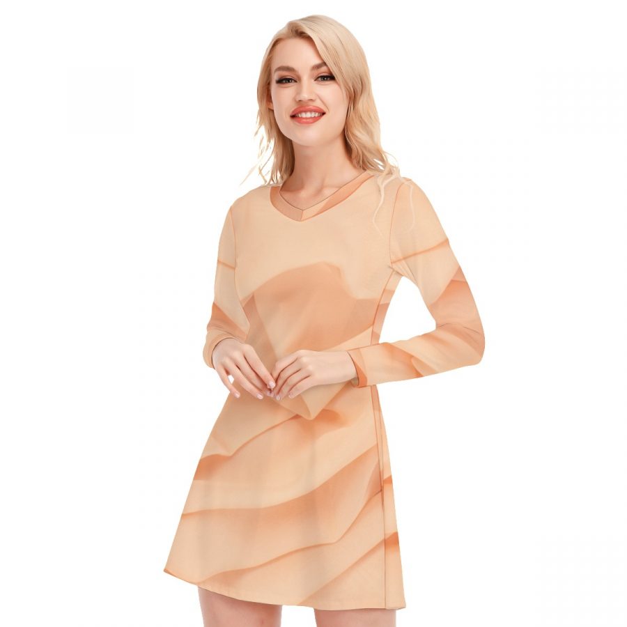 All-Over Print Women's V-neck Long Sleeve Dress - Image 3