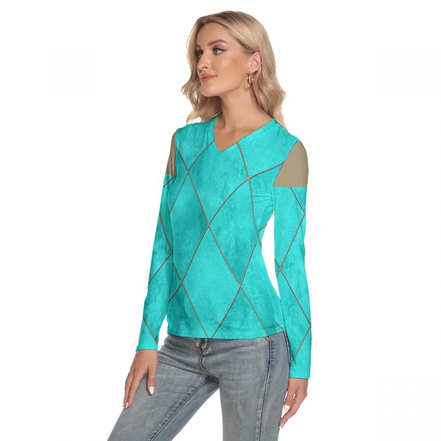 All-Over Print Women's V-Neck Long Sleeves T-Shirt - Image 3