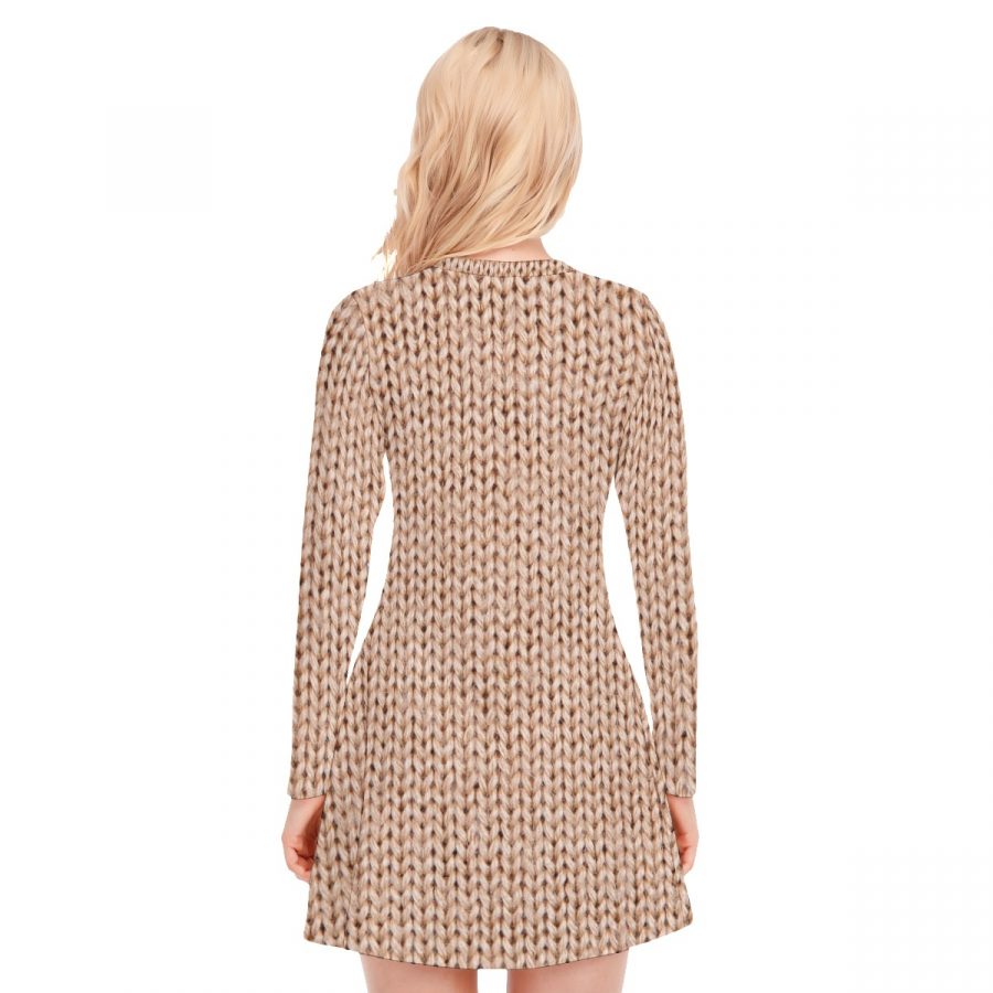 All-Over Print Women's V-neck Long Sleeve Dress - Image 4