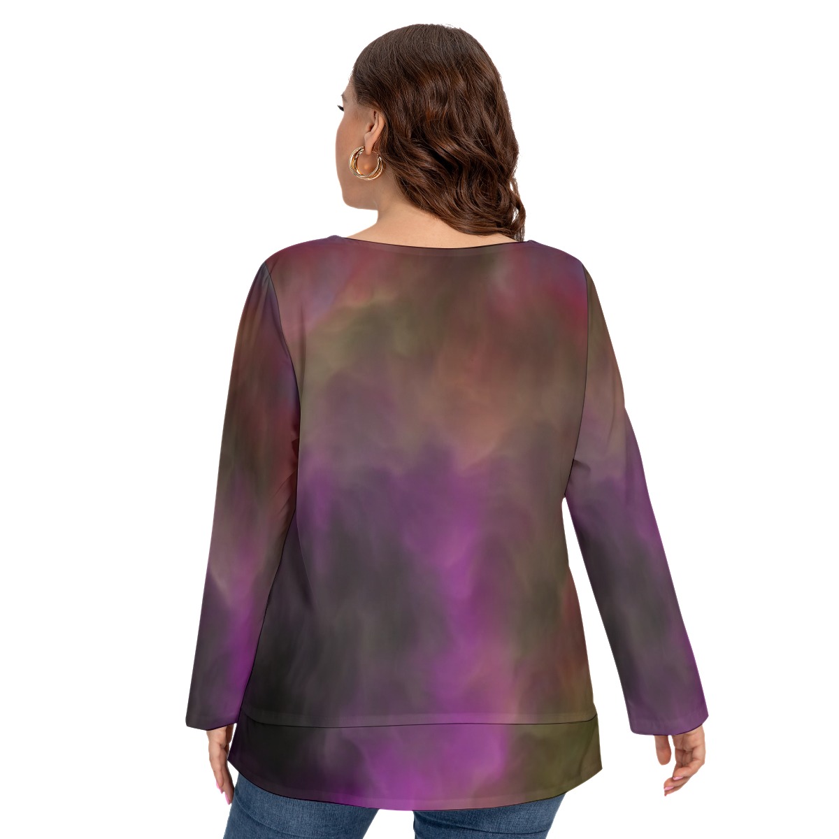 All-Over Print Women’s O-nekc T-shirt With Decorative Buttons(Plus Size) - Image 4