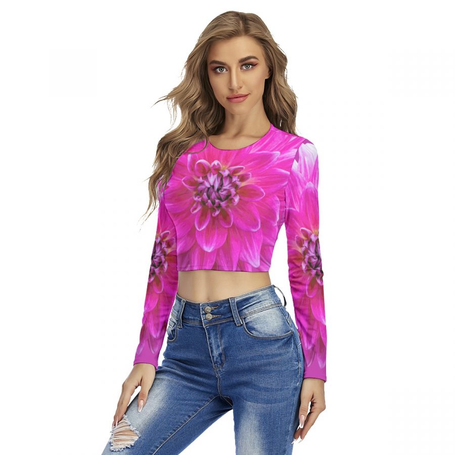 All-Over Print Women's Round Neck Crop Top T-Shirt - Image 3