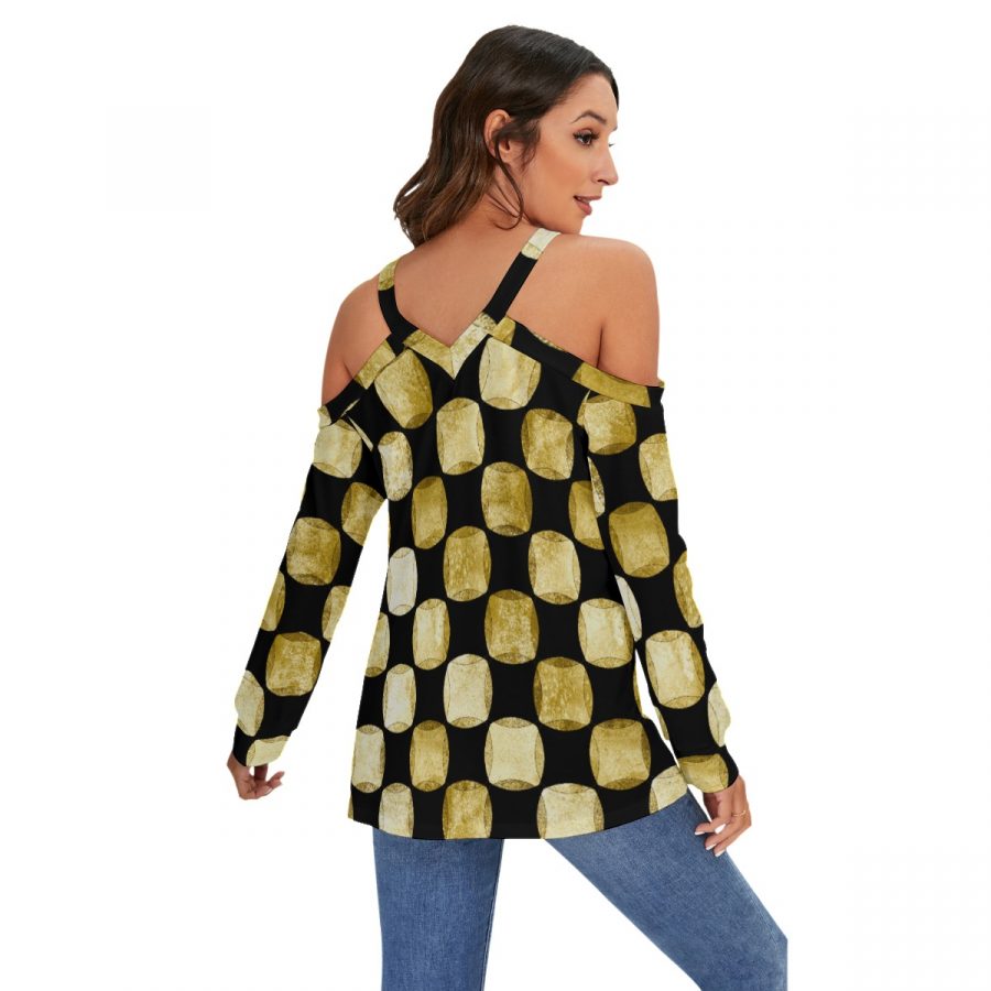 All-Over Print Women's V-neck Cold-shoulder Blouse - Image 4