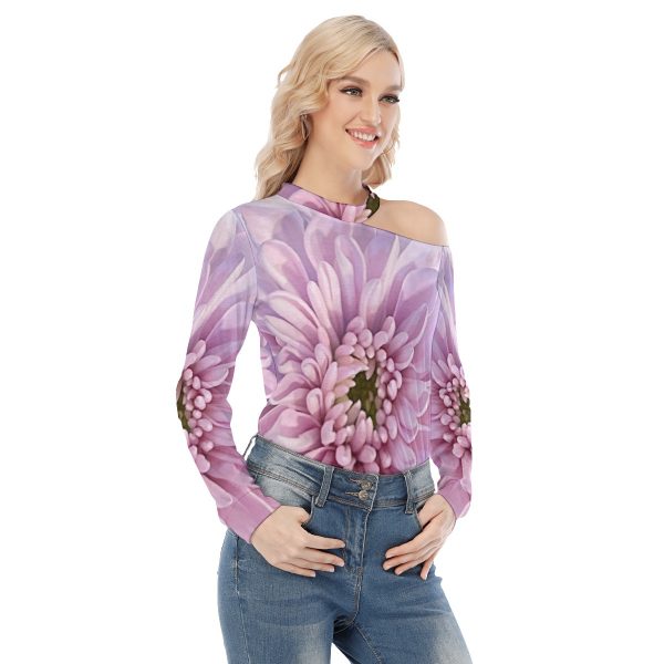 All-Over Print Women's Off-shoulder Knitted Long-Sleeves T-shirt