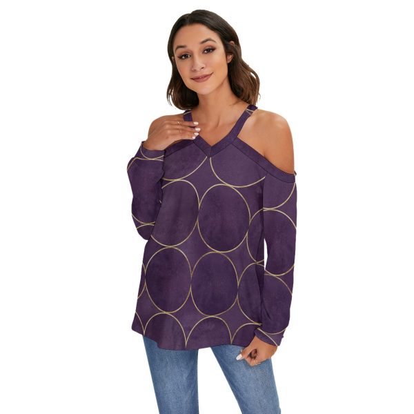 All-Over Print Women's V-neck Cold-shoulder Blouse