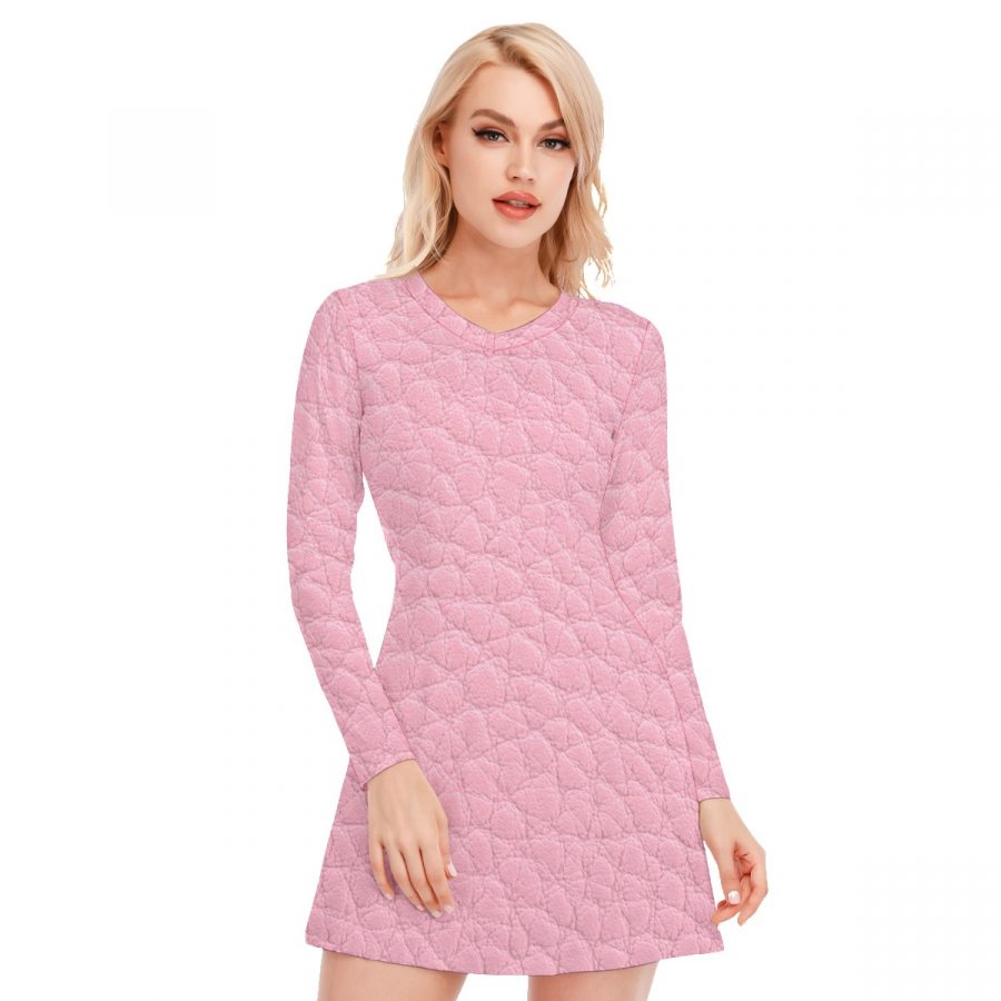 All-Over Print Women's V-neck Long Sleeve Dress - Image 2
