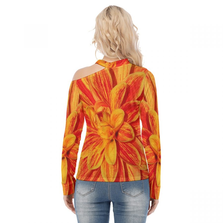 All-Over Print Women's Off-shoulder Knitted Long-Sleeves T-shirt - Image 4