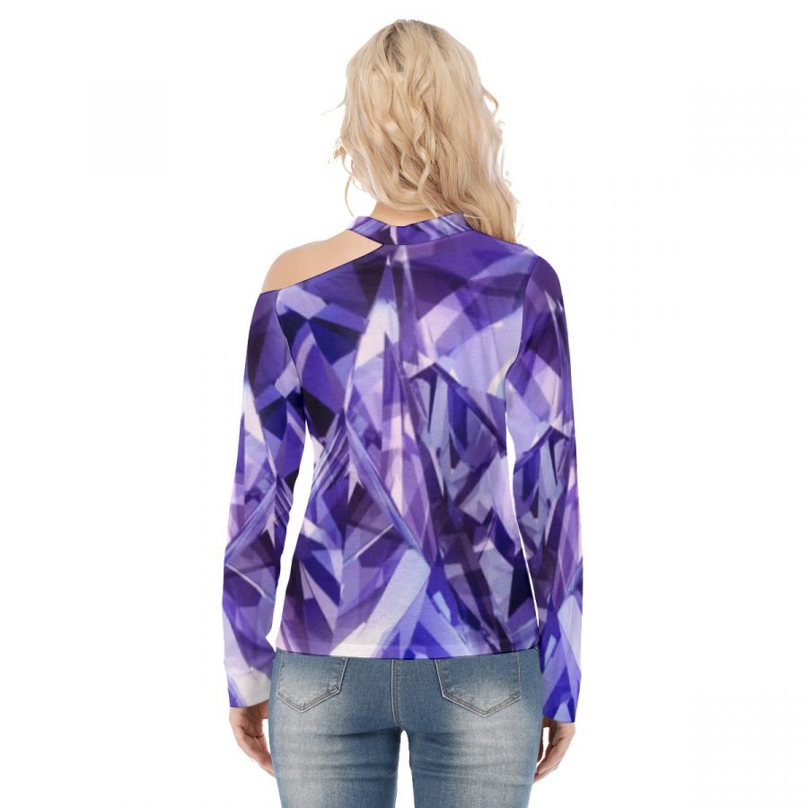 All-Over Print Women's Off-shoulder Knitted Long-Sleeves T-shirt - Image 4