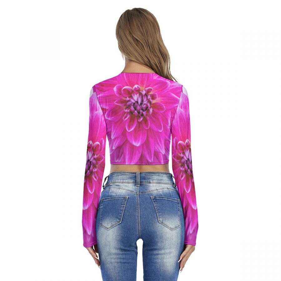 All-Over Print Women's Round Neck Crop Top T-Shirt - Image 4