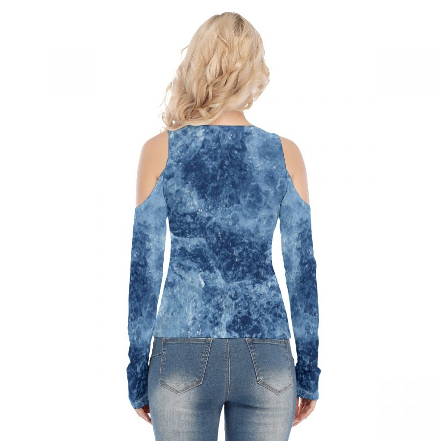 All-Over Print Women's Cold Shoulder Round Neck Long Sleeves Blouse - Image 4