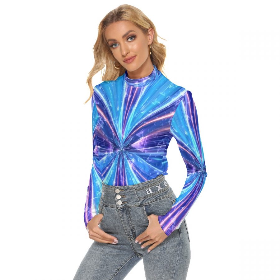 All Over Print Women's Stretchable Turtleneck Top - Image 3