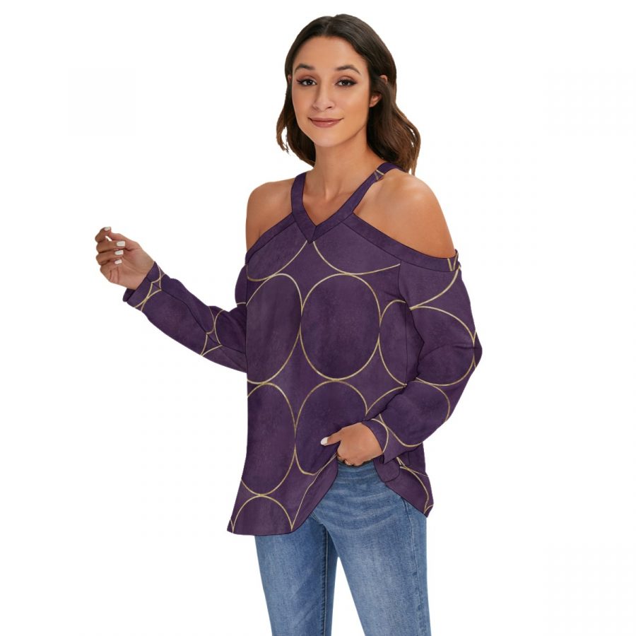All-Over Print Women's V-neck Cold-shoulder Blouse - Image 3