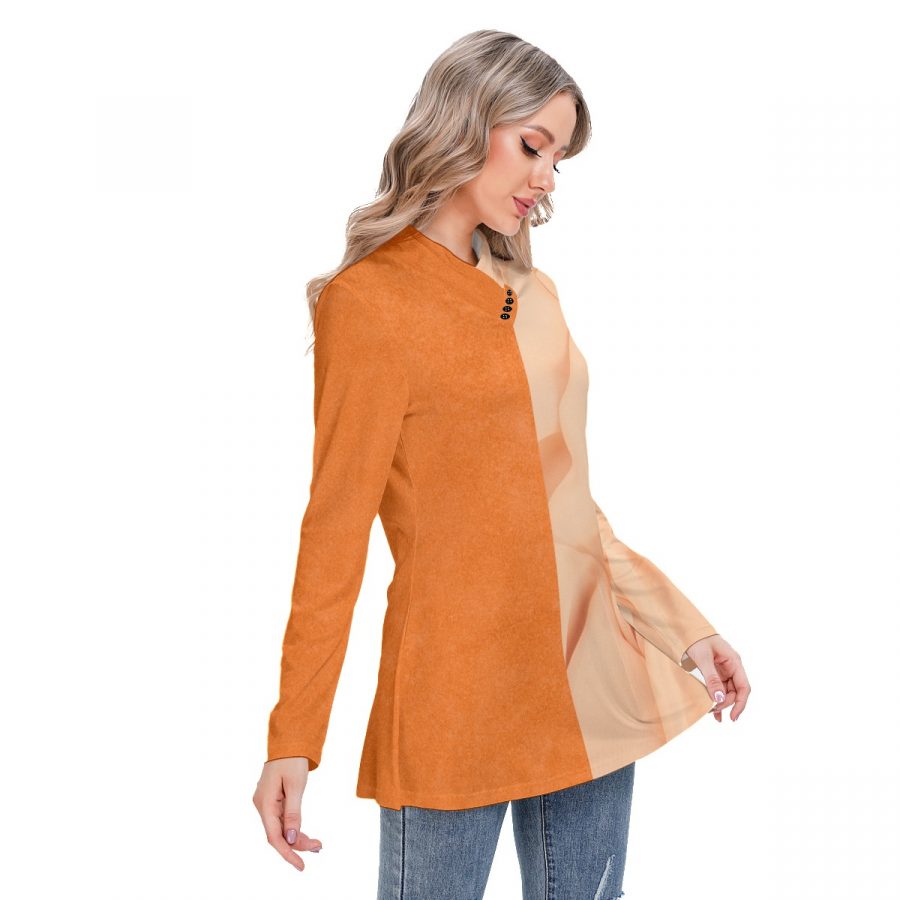 All-Over Print Women's Long-sleeved Heap-neck Slim Casual Tunic Blouse - Image 3
