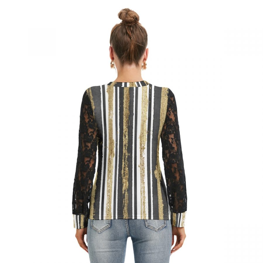 All-Over Print Women's T-shirt And Sleeve With Black Lace - Image 4
