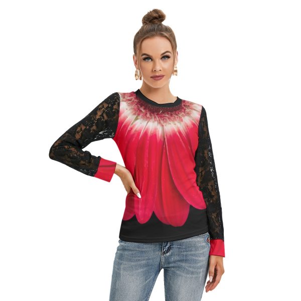 All-Over Print Women's T-shirt And Sleeve With Black Lace