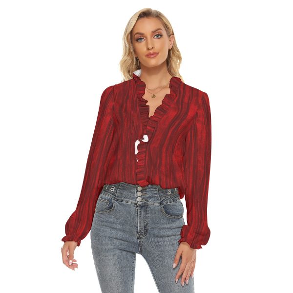 All-Over Print Women's Pleated Collar V-neck Shirt