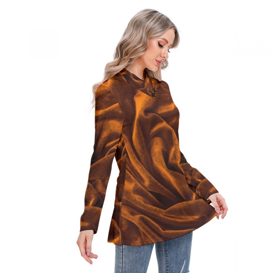 All-Over Print Women's Long-sleeved Heap-neck Slim Casual Tunic Blouse - Image 3
