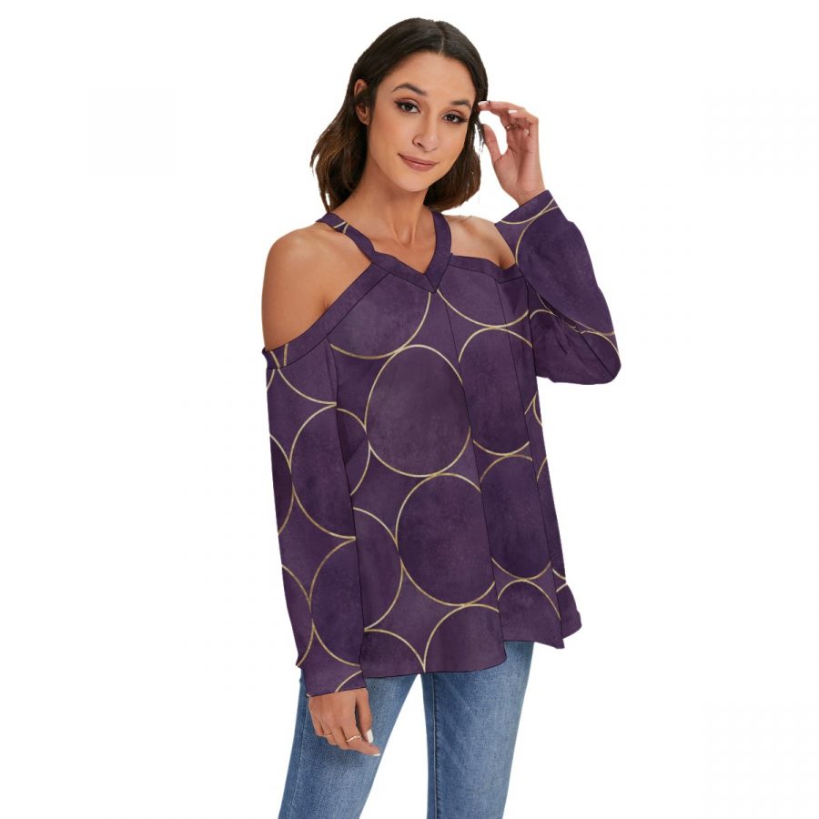 All-Over Print Women's V-neck Cold-shoulder Blouse - Image 2