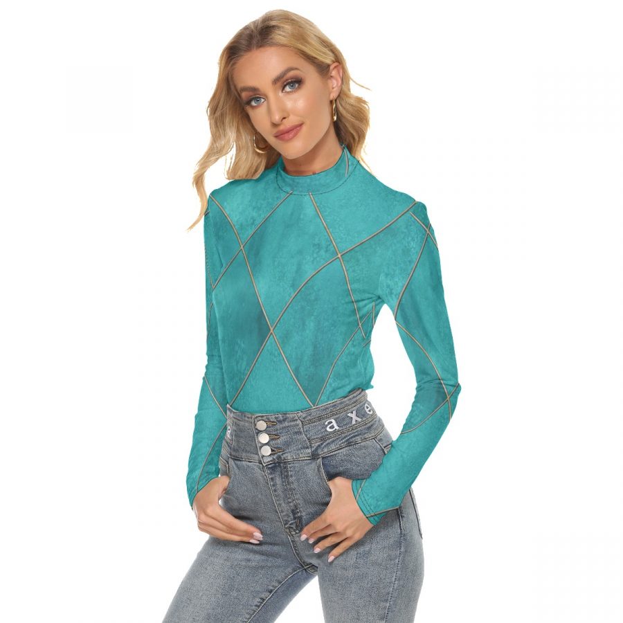 All Over Print Women's Stretchable Turtleneck Top - Image 3