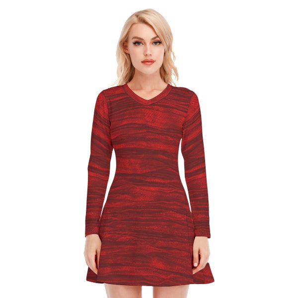 All-Over Print Women's V-neck Long Sleeve Dress