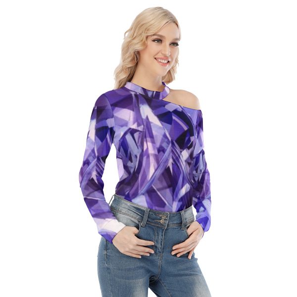All-Over Print Women's Off-shoulder Knitted Long-Sleeves T-shirt