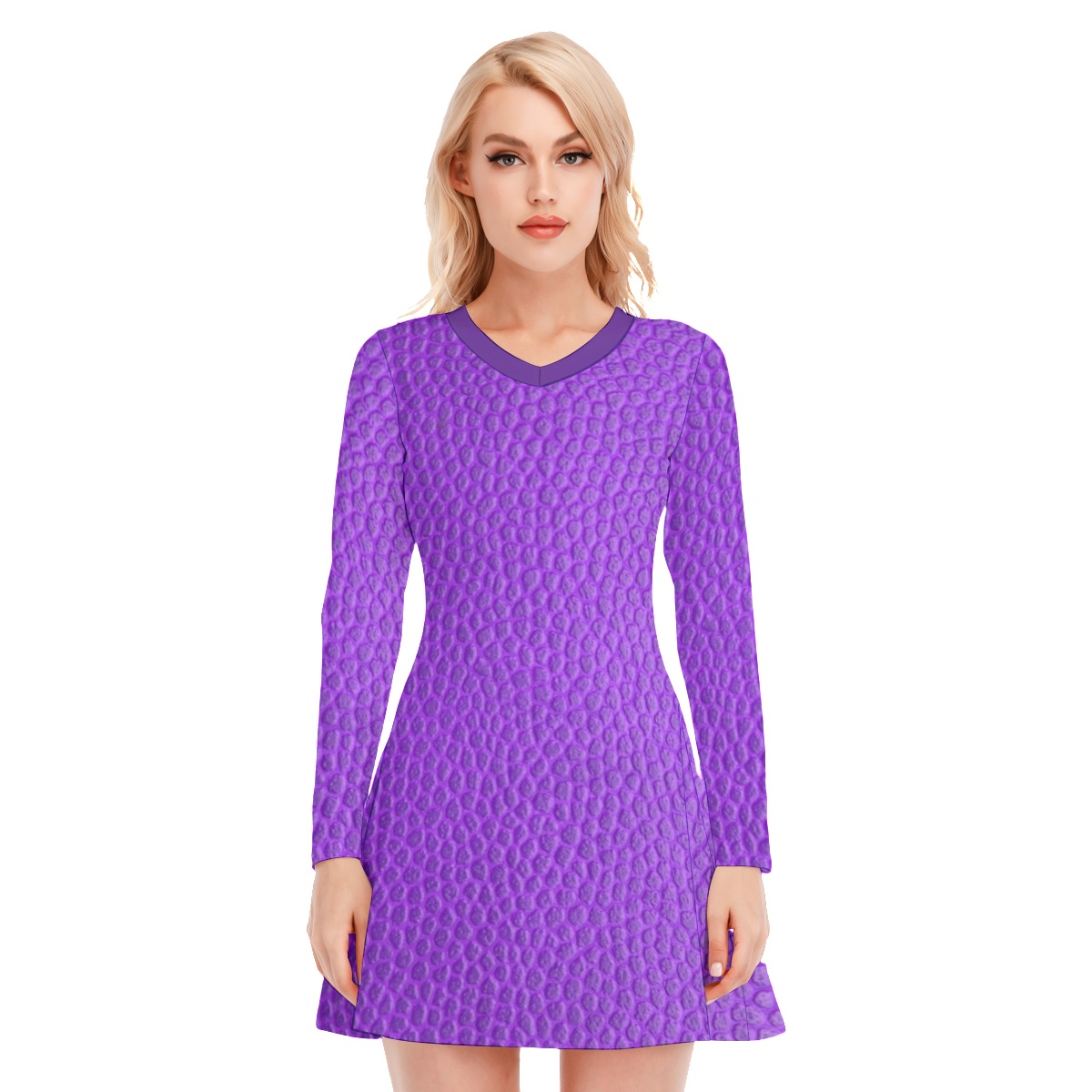 All-Over Print Women's V-neck Long Sleeve Dress