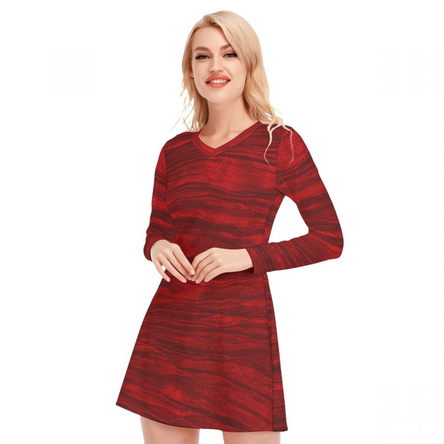 All-Over Print Women's V-neck Long Sleeve Dress - Image 3