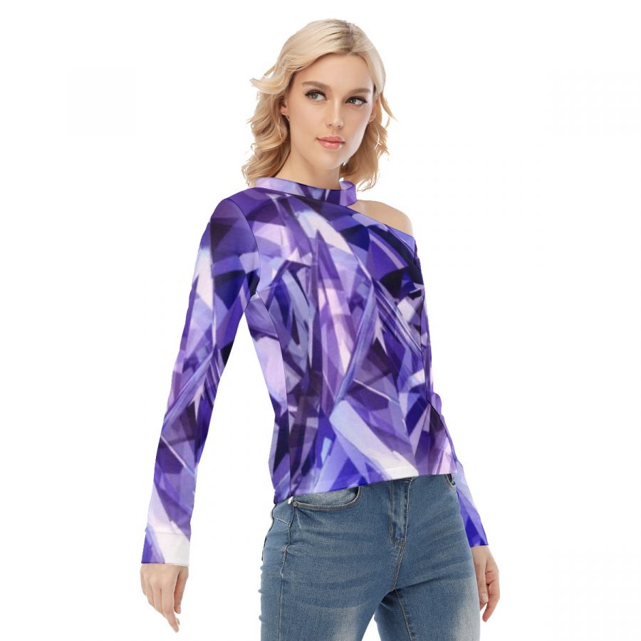 All-Over Print Women's Off-shoulder Knitted Long-Sleeves T-shirt - Image 3
