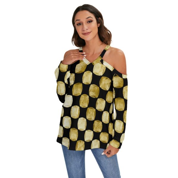 All-Over Print Women's V-neck Cold-shoulder Blouse