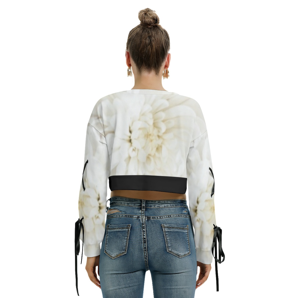 All-Over Print Women's Long Sleeve Cropped Sweatshirt With Lace up - Image 4