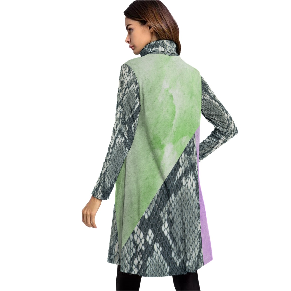 All-Over Print Women's High Neck Dress With Long Sleeve - Image 4