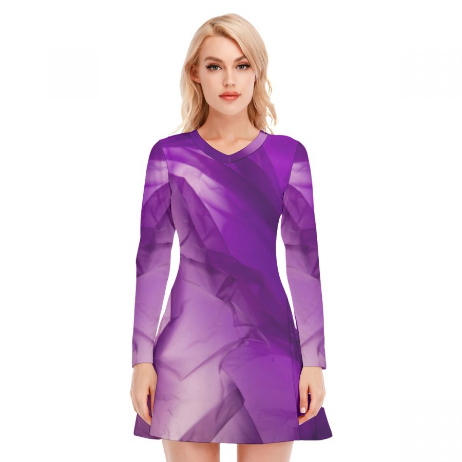 All-Over Print Women's V-neck Long Sleeve Dress