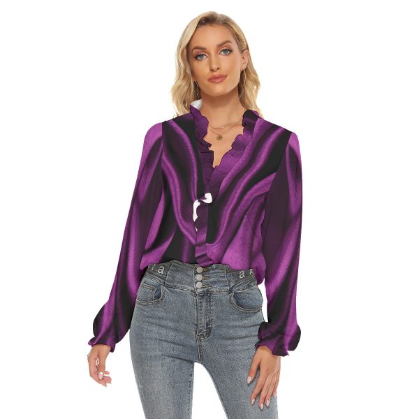 All-Over Print Women's Pleated Collar V-neck Shirt