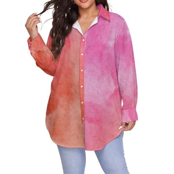 All-Over Print Women's Shirt With Long Sleeve(Plus Size)