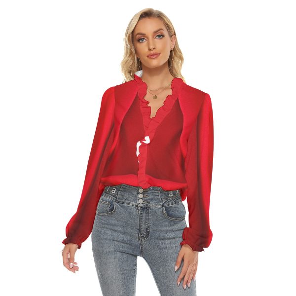 All-Over Print Women's Pleated Collar V-neck Shirt