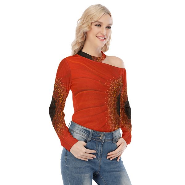 All-Over Print Women's Off-shoulder Knitted Long-Sleeves T-shirt