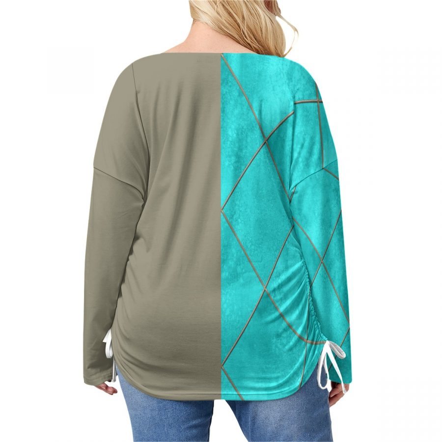 All-Over Print Women’s V-neck T-shirt With Side Drawstring(Plus Size) - Image 4