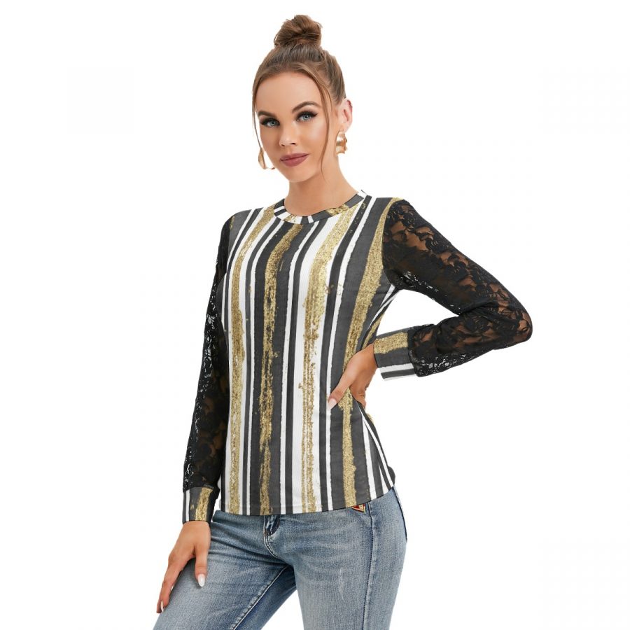 All-Over Print Women's T-shirt And Sleeve With Black Lace - Image 2