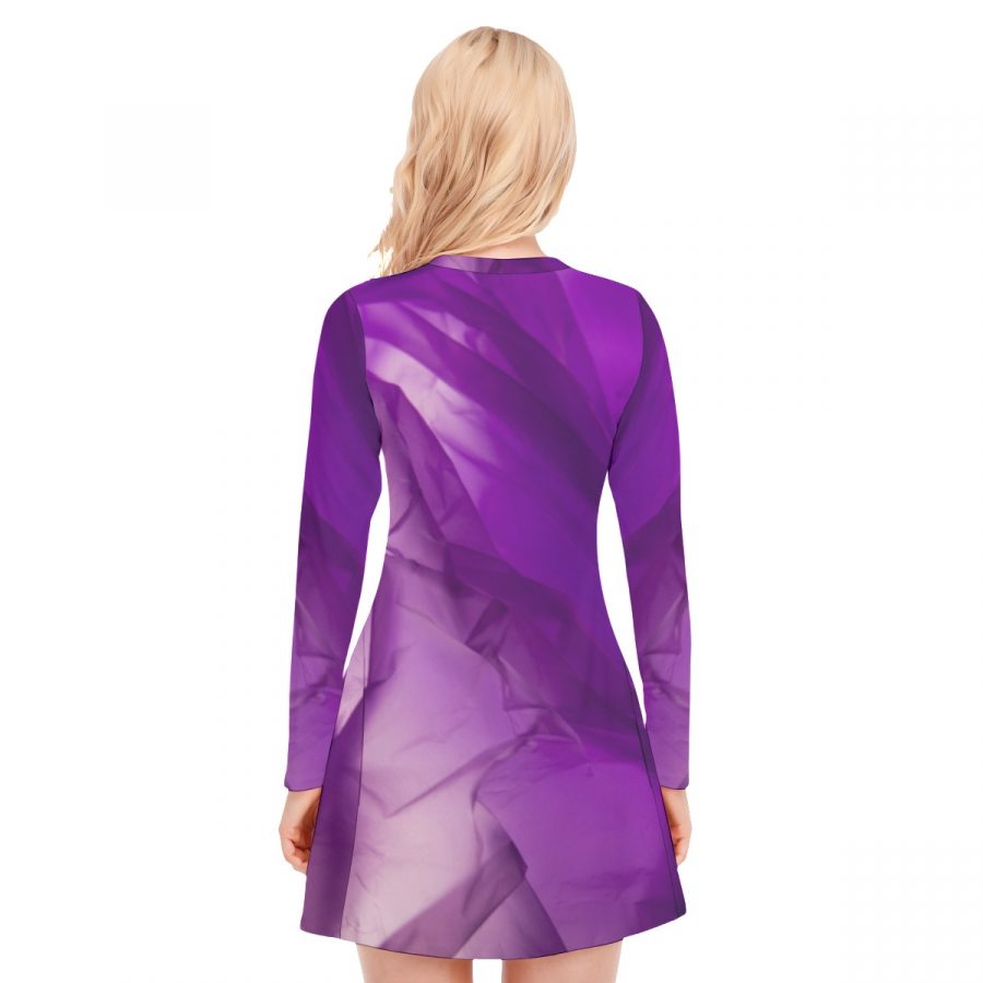 All-Over Print Women's V-neck Long Sleeve Dress - Image 4