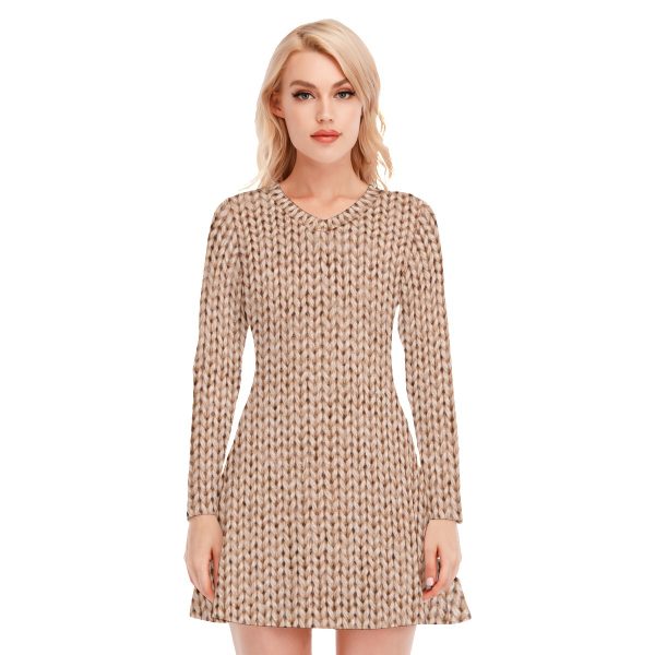 All-Over Print Women's V-neck Long Sleeve Dress